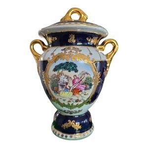 Limoges 10.5"‎ Tall Porcelain Vase Cobalt Blue 24k Gilt Gold Home Decor Lid